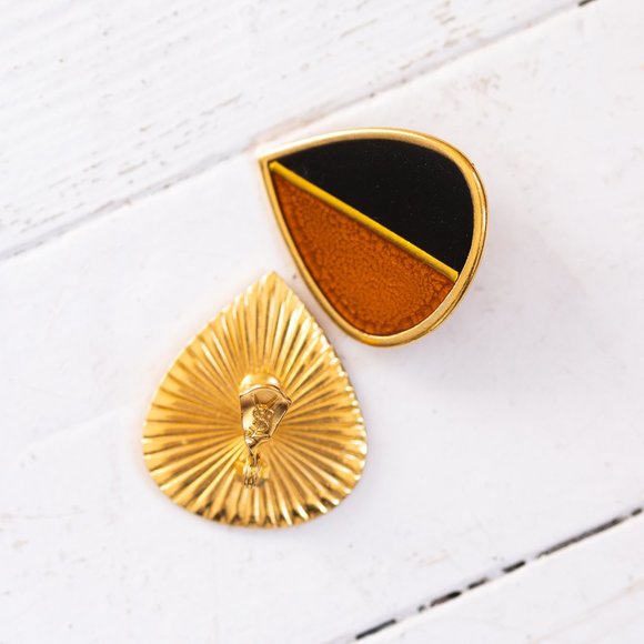 Yves Saint Laurent Jewelry - YSL black & ochre clip-on earrings vintage EUC
